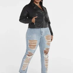 Fashion To Figure High Rise Destructed Straight Leg Jeans