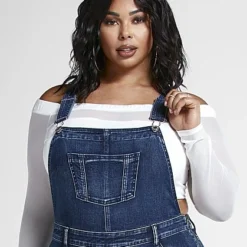 Fashion To Figure Dark Blue Wash Denim Cargo Overalls - Short Inseam