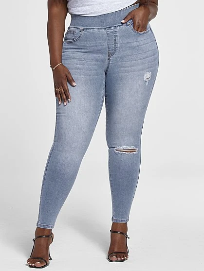 Fashion To Figure Medium Wash High Rise Destructed Jeggings - Short Inseam 2 Fashion To Figure Medium Wash High Rise Destructed Jeggings - Short Inseam - Image 2