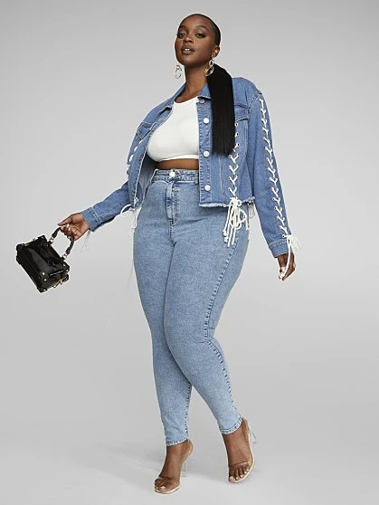 Fashion To Figure Joi Lace-Up Detail Denim Jacket 2 Fashion To Figure Joi Lace-Up Detail Denim Jacket - Image 2