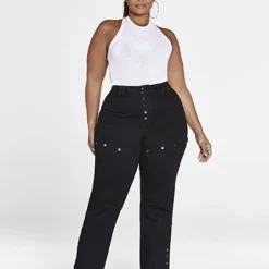 Fashion To Figure High Rise Snap Button Straight Leg Jeans -Pleasures SHOP x e61fe593 b0fe 4224 9dc1 98c7cc469c88