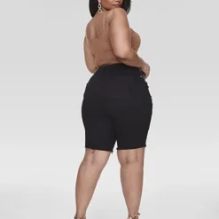 Fashion To Figure High Rise Destructed Denim Bermuda Shorts