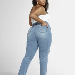 Fashion To Figure High Rise Blowout Straight Leg Jeans