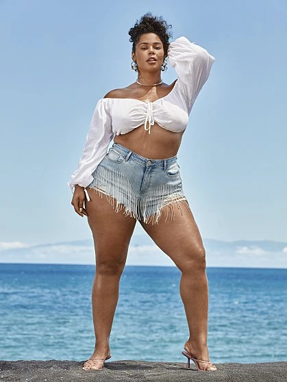 Fashion To Figure 'Honey Trap' Denim Shorts - Tabria Majors X FTF 1 Fashion To Figure 'Honey Trap' Denim Shorts - Tabria Majors X FTF