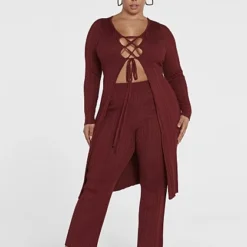 Fashion To Figure Dakota Lace-Up Ribbed Knit Cardigan