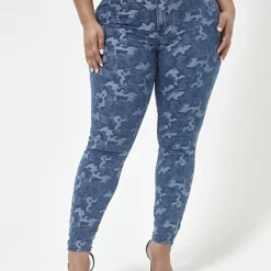 Fashion To Figure Mid Rise Jacquard Camo Skinny Jeans