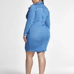 Fashion To Figure Carly Denim Dress With Asymmetrical Button Detail