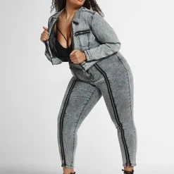 Fashion To Figure Alexis Cropped Denim Jacket With Zipper Detail