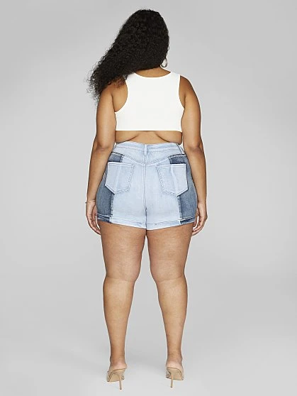 Fashion To Figure High Rise Two Tone Denim Shorts 3 Fashion To Figure High Rise Two Tone Denim Shorts - Image 3