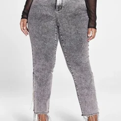 Fashion To Figure High Rise Rhinestone Fringe Detail Straight Leg Jeans -Pleasures SHOP x e97a45bc 6094 402e bc97 379164cd0b21