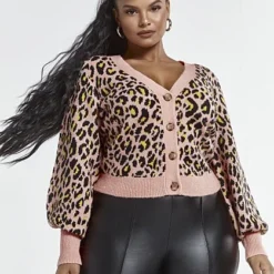 Fashion To Figure Olivia Leopard Print Cropped Cardigan