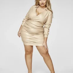 Fashion To Figure Brianne Faux Leather Ruched Dress -Pleasures SHOP x ea898085 fec3 4623 a44e 351cd9529c2f
