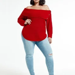 Fashion To Figure Amelia Split Collar Sweater With Snap Detail -Pleasures SHOP x eac2dba3 0b71 45ce 9651 8848249d5c8a