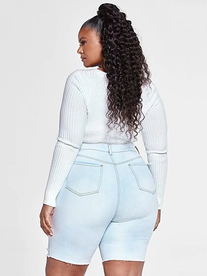 Fashion To Figure Light Wash High Rise Destructed Bermuda Shorts 2 Fashion To Figure Light Wash High Rise Destructed Bermuda Shorts - Image 2