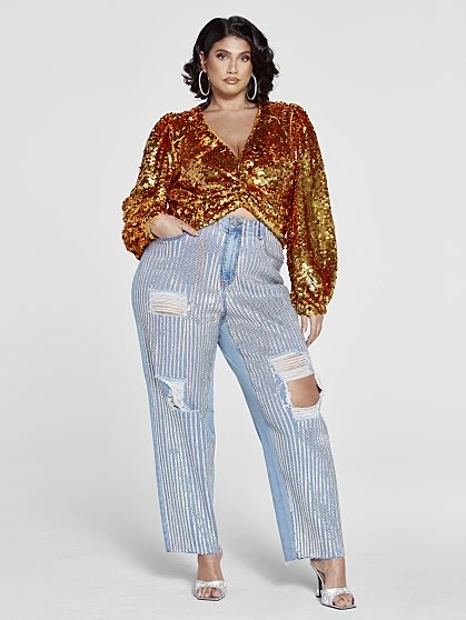 Fashion To Figure The Turn Up High-Rise Sequin Front Denim Trousers - Patrick Starrr X FTF 4 Fashion To Figure The Turn Up High-Rise Sequin Front Denim Trousers - Patrick Starrr X FTF - Image 4