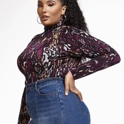 Fashion To Figure Isabella Snake Print Mockneck Bodysuit