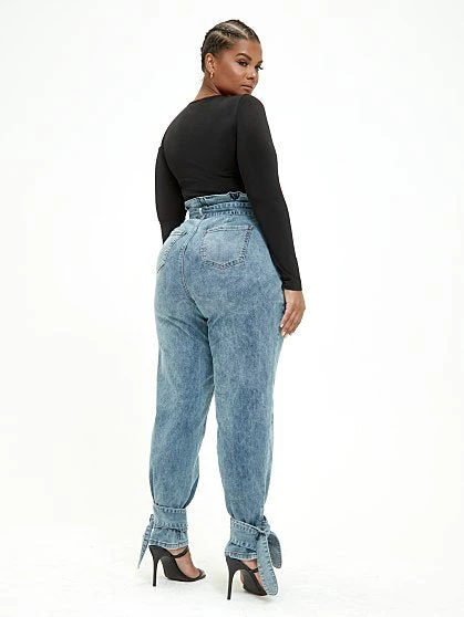 Fashion To Figure High Rise Paperbag Waist Jeans With Ankle Ties 6 Fashion To Figure High Rise Paperbag Waist Jeans With Ankle Ties - Image 6