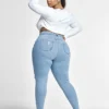 Fashion To Figure High Rise Curvy Fit Skinny Jeans With Blowout Knees - Short Inseam