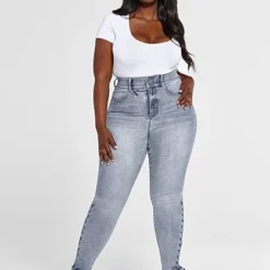 Fashion To Figure Curvy Fit Skinny Jeans With Lace-Up Detail - Short Inseam -Pleasures SHOP x ee77459e 27be 4c92 a6c6 1a5f00283401