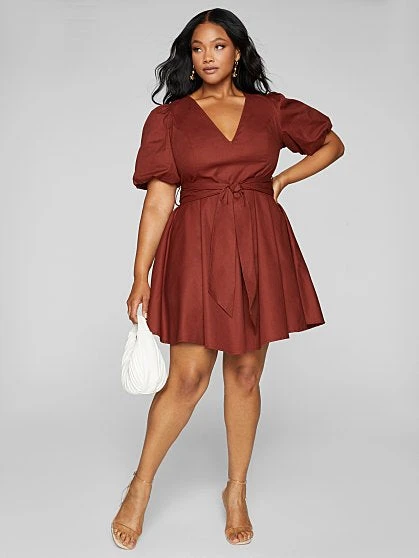 Fashion To Figure Marina Puff Sleeve Tie Waist Dress 3 Fashion To Figure Marina Puff Sleeve Tie Waist Dress - Image 3