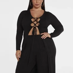 Fashion To Figure Dakota Lace-Up Ribbed Knit Cardigan -Pleasures SHOP x ef7a57e5 bb4f 4a52 a48f 9151e6059ee7