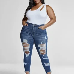 Fashion To Figure High-Rise Destructed Skinny Jeans With Raw Hem -Pleasures SHOP x f01e5bfb 55bf 424f 85d6 5aeca3e4d9ed