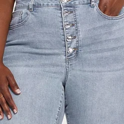 Fashion To Figure High Rise Rhinestone Button Fly Skinny Jeans - Short Inseam