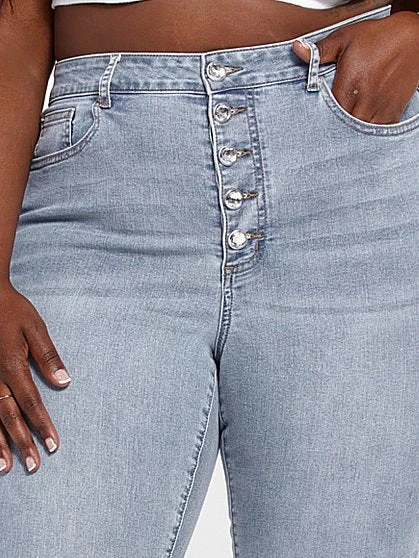 Fashion To Figure High Rise Rhinestone Button Fly Skinny Jeans - Short Inseam 1 Fashion To Figure High Rise Rhinestone Button Fly Skinny Jeans - Short Inseam