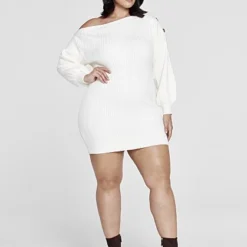Fashion To Figure Abigail Off-Shoulder Cable Knit Sweater Dress