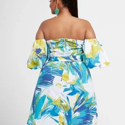 Fashion To Figure Elizabeth Watercolor Print Puff Sleeve Dress