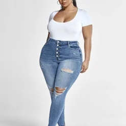 Fashion To Figure Super Skinny Button Fly Destructed Jeans