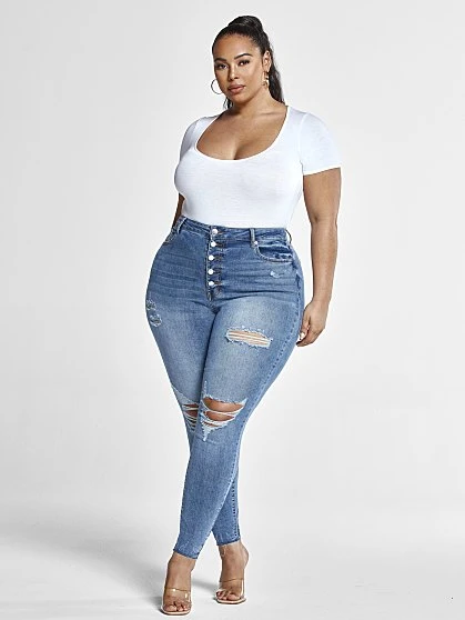 Fashion To Figure Super Skinny Button Fly Destructed Jeans 1 Fashion To Figure Super Skinny Button Fly Destructed Jeans