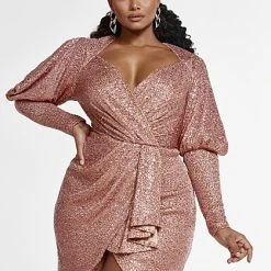Fashion To Figure Arielle Faux Wrap Sequin Dress -Pleasures SHOP x f424ed49 f672 4ca1 ac4f ed5adb010a3d