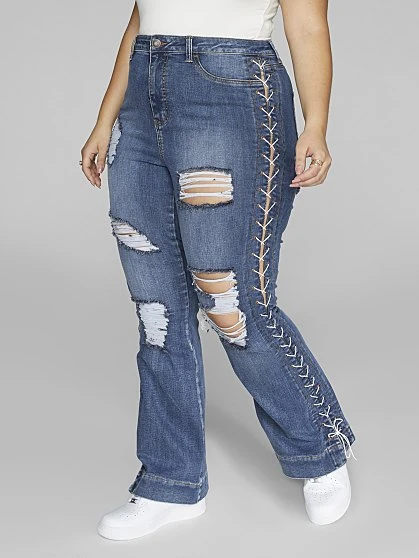 Fashion To Figure High Rise Lace Up Side Flare Jeans 4 Fashion To Figure High Rise Lace Up Side Flare Jeans - Image 4