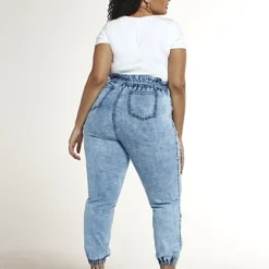 Fashion To Figure Light Wash High Rise Paperbag Waist Jogger Jeans