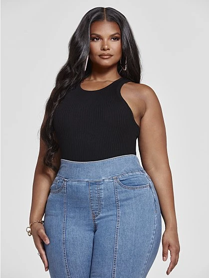 Fashion To Figure High Rise Medium Blue Wash Jeggings With Side Slits 1 Fashion To Figure High Rise Medium Blue Wash Jeggings With Side Slits