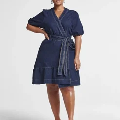 Fashion To Figure Julia Denim Front Tie Wrap Dress