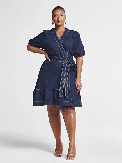 Fashion To Figure Julia Denim Front Tie Wrap Dress 1 Fashion To Figure Julia Denim Front Tie Wrap Dress