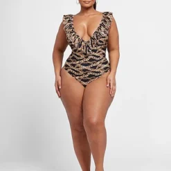Fashion To Figure Melody Chain Print Ruffle One-Piece Swimsuit -Pleasures SHOP x f755e393 e2d5 41c1 91e6 ea4d97f36772