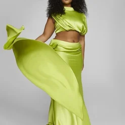 Fashion To Figure Anaisa Drape Detail Satin Skirt - Leslie Sidora X FTF -Pleasures SHOP x f77948c4 a64b 4a52 b4ee 0ae51edabdeb