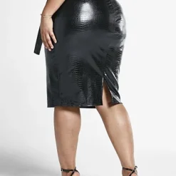 Fashion To Figure Suri Crocodile Embossed Faux Leather Skirt -Pleasures SHOP x f8364794 b9dd 43aa a275 6fd40bc19221