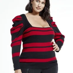 Fashion To Figure Kara Puff Sleeve Striped Square Neck Top -Pleasures SHOP x f8e35ddd d90a 449a a9fe 2578f5912e9d
