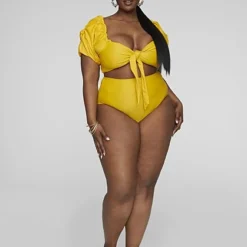 Fashion To Figure Roxy Puff Sleeve Bikini Top -Pleasures SHOP x f9a20e02 092c 4cca 8a03 99ec29111144