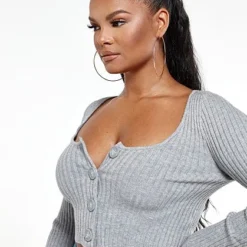 Fashion To Figure Layla Rib Knit Top With Buttons -Pleasures SHOP x f9f434eb 5e6a 4d31 b082 270a9b79bfaa