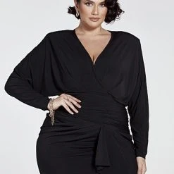 Fashion To Figure Nahla Side Gathered Draped Dress -Pleasures SHOP x fac9ff8e a4c3 4fa5 97e3 ad026dc68a21