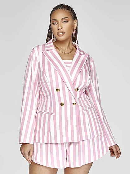 Fashion To Figure Jamila Stripe Linen Blazer - Garnerstyle X FTF 3 Fashion To Figure Jamila Stripe Linen Blazer - Garnerstyle X FTF - Image 3