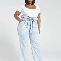 Fashion To Figure Ultra High Rise Paperbag Waist Wide Leg Jeans - Tall Inseam