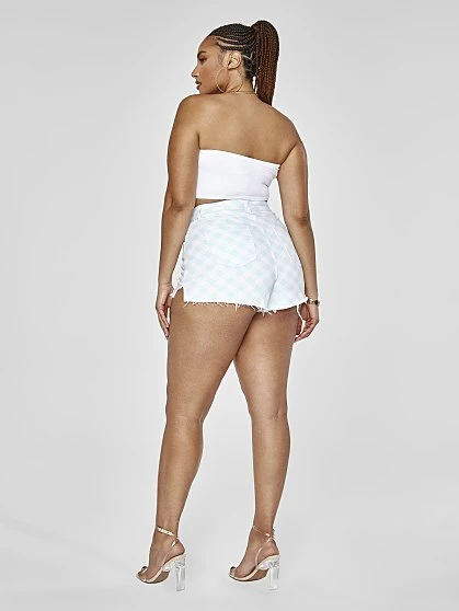Fashion To Figure High Rise Gingham Print Denim Shorts 3 Fashion To Figure High Rise Gingham Print Denim Shorts - Image 3