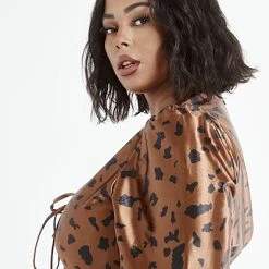 Fashion To Figure Antonia Animal Print Satin Dress -Pleasures SHOP x fe12f1dc d956 4861 8d94 8049cb4c9298