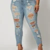 Fashion To Figure Mid-Rise All Over Destructed Skinny Jeans - Tall Inseam